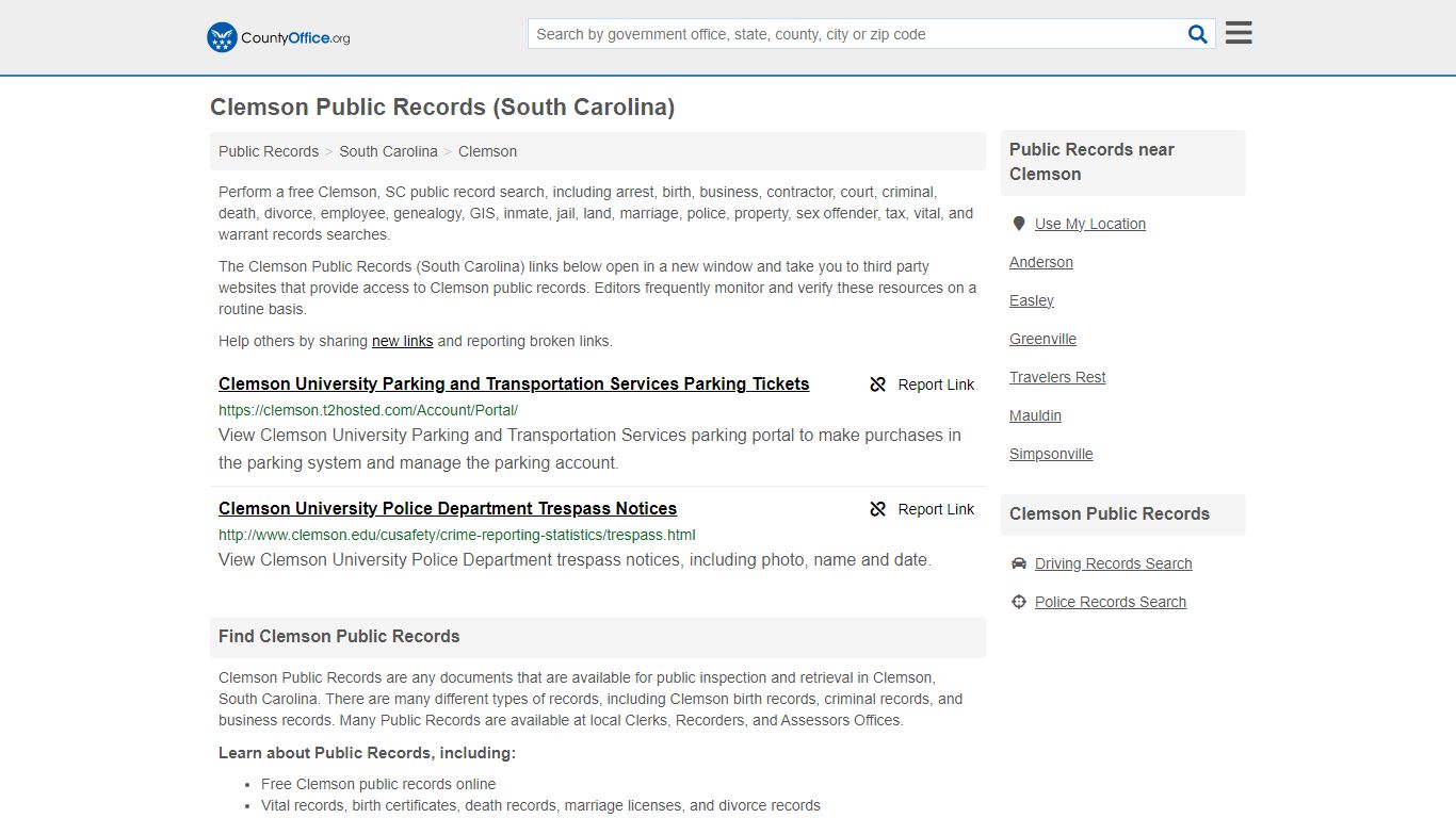 Public Records - Clemson, SC (Business, Criminal, GIS, Property & Vital ...