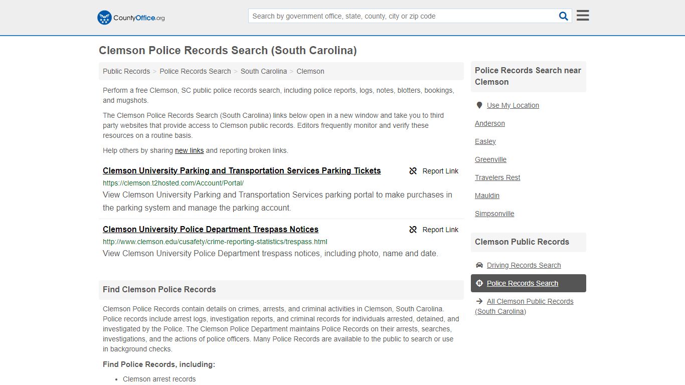 Police Records Search - Clemson, SC (Accidents & Arrest Records)