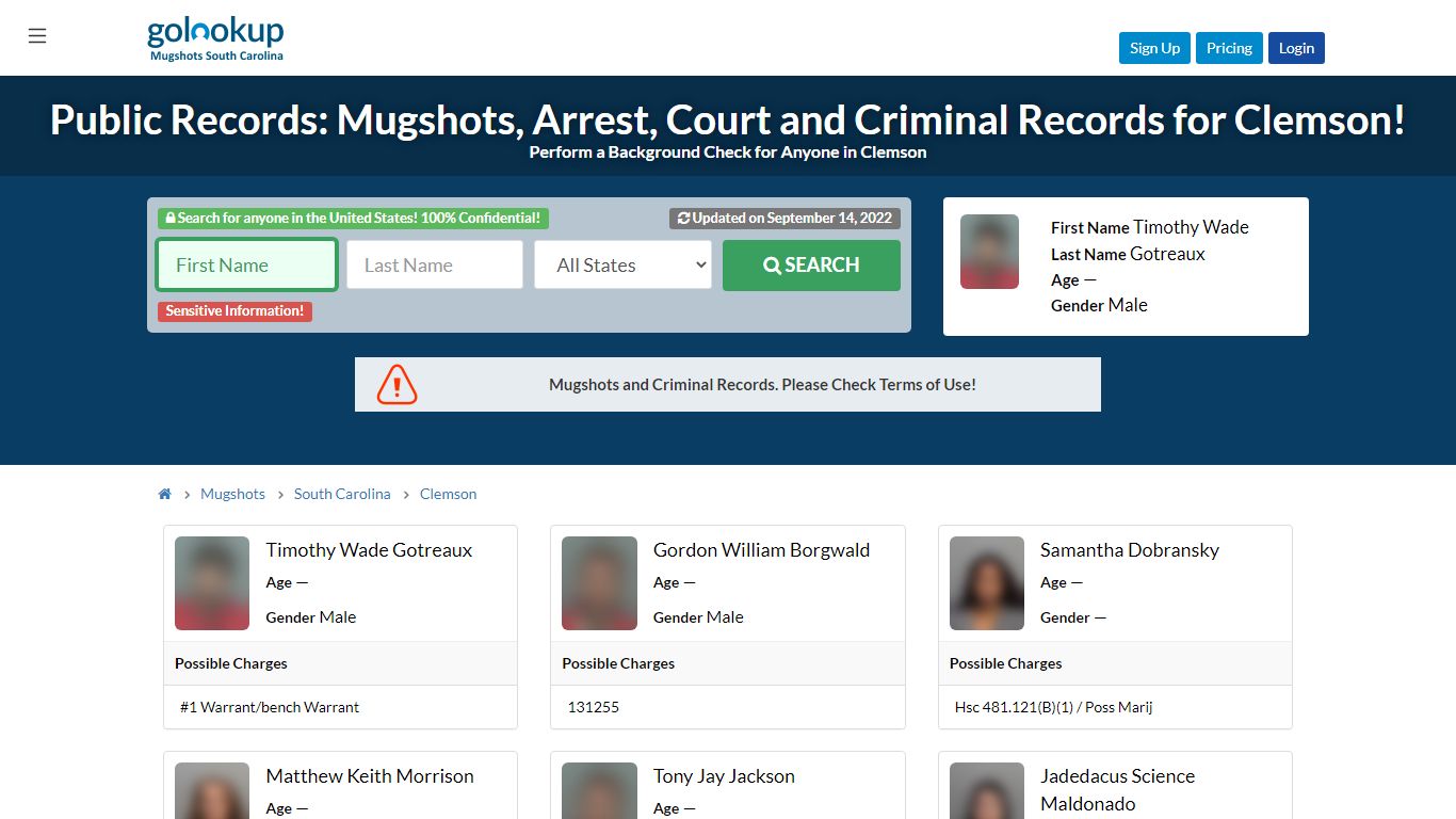 Mugshots Clemson, Arrest Records Clemson - golookup.com